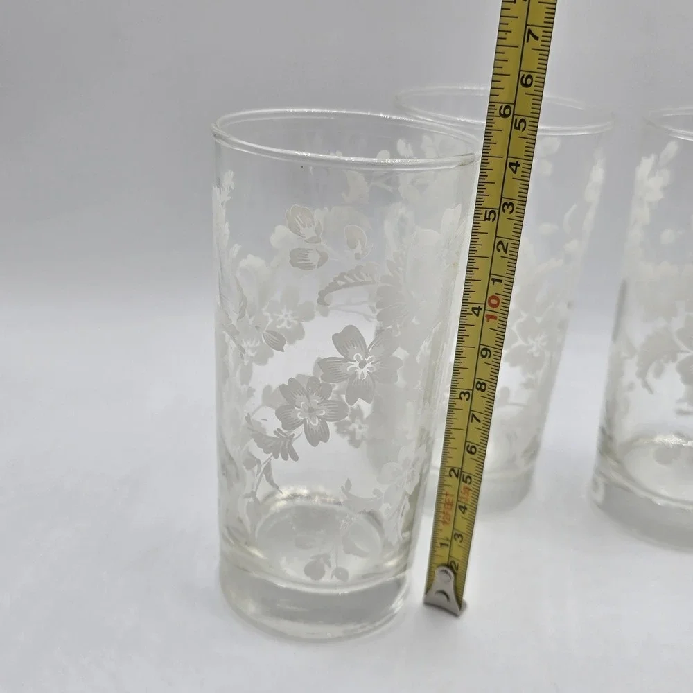 Lot‎ Of 3 Libby White Flower Design Drinking Glasses Tumbler Set